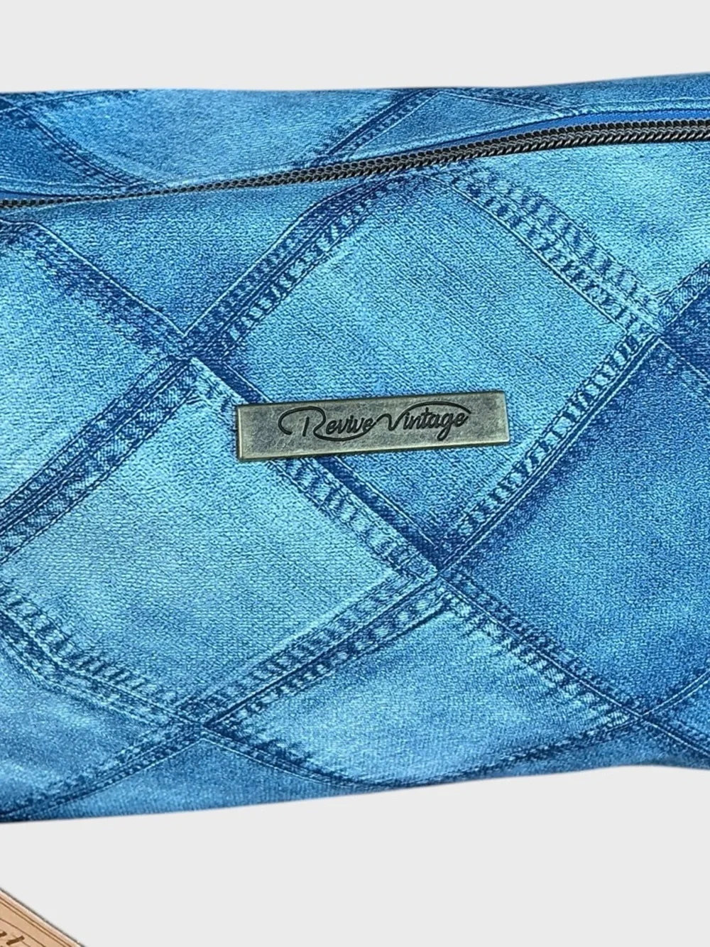 Revive Vintage Faux Denim Patchwork Cosmetic Bag Y2K Travel NWT